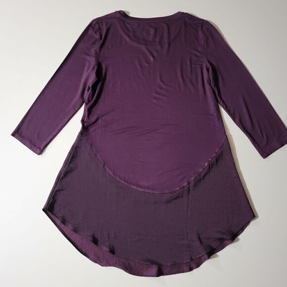 LOGO by Lori Goldstein® Burgundy Round-neck  Mixed Media Short Sleeve Dress - Picture 11 of 11